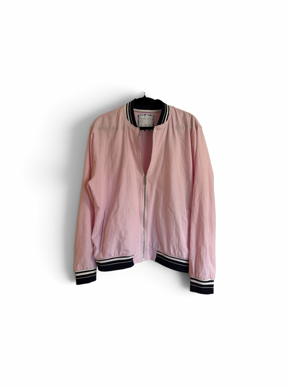 Denim & Flower Pink Jacket with Black Trim and Blue Accents